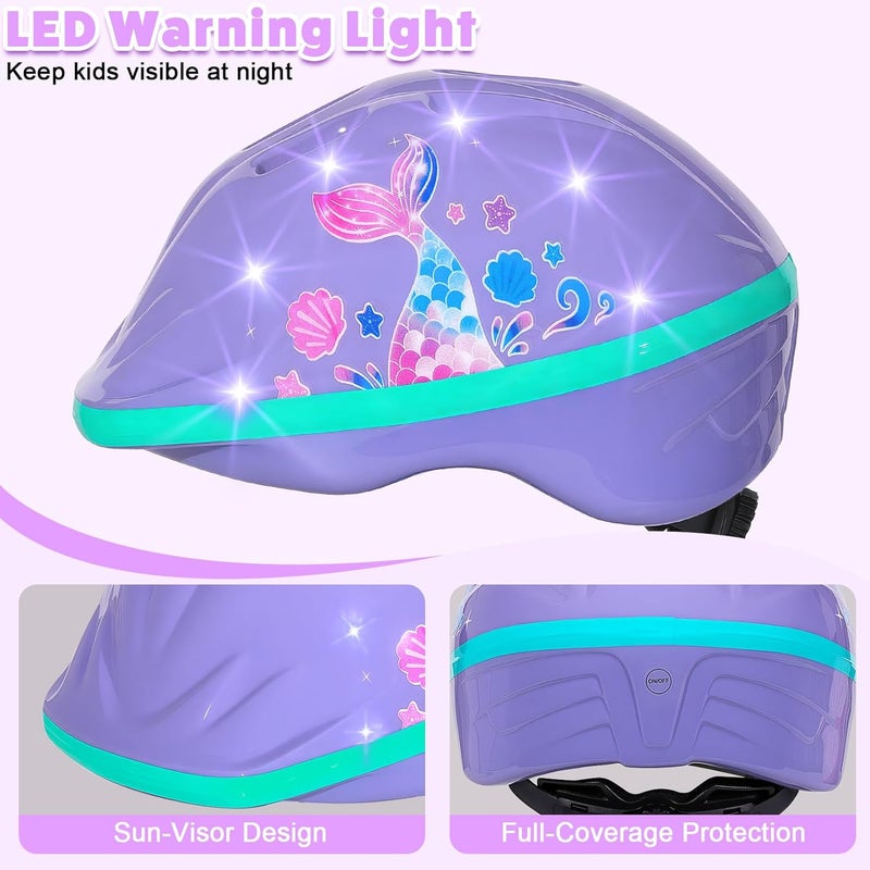 EllaSeek Toddler Helmet, Kids Helmet with LED Lights, Bike Helmets with Toddler Knee Pads and Elbow Pads Set for Kids 3-5-8 Girls Bicycle Scooter Skateboard Helmets - Image 3
